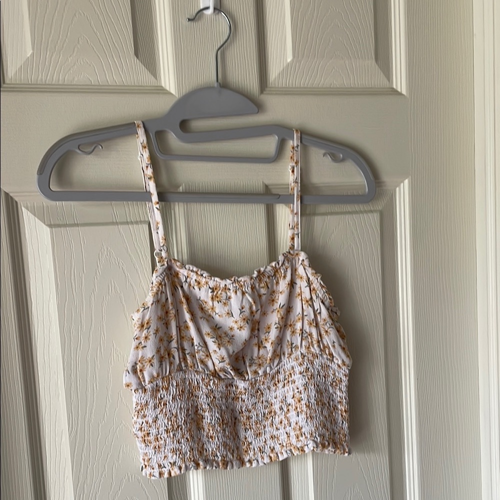 American Eagle Outfitters Pink and White Ruched Crop Camisole